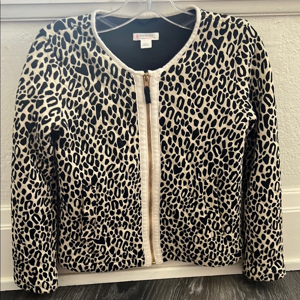 J. Crew Kids Girls Black and Cream Leopard Print Blazer